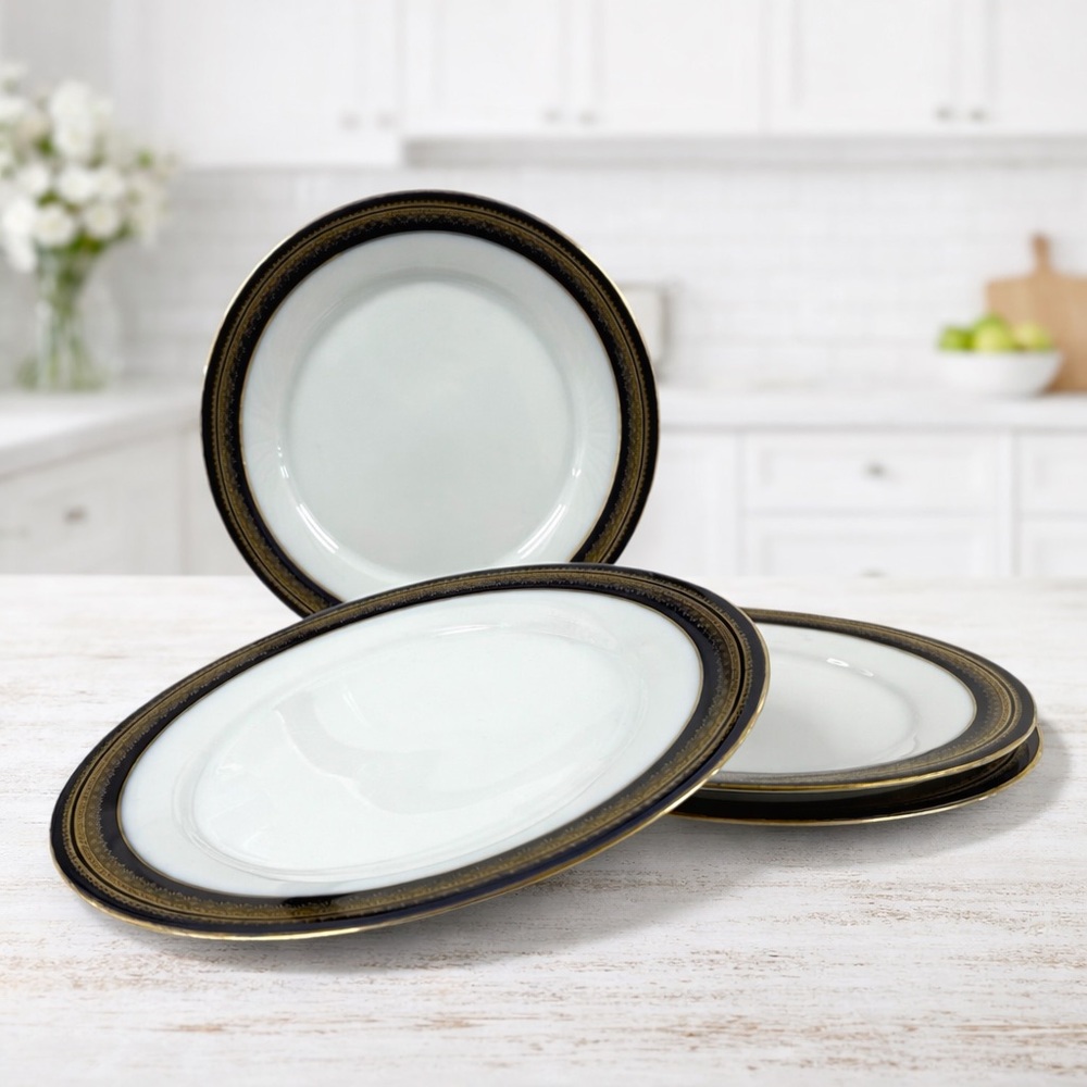 Noritake Vienna Legacy Cobalt Gold Dinner Plates Vintage Set of 4 Fine China